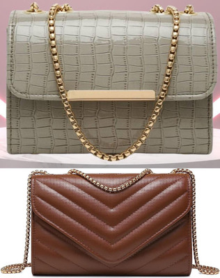 Bag ward Grey, Brown Sling Bag Stylish Fancy Unique Design Sling Bag For Women's/Girls(Pack of 2)