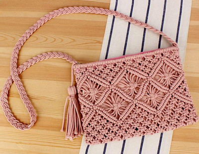 Mpire Pink Hobo Women Macrame Shoulder Bag