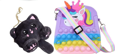 Nappmall Black, Multicolor Sling Bag Cute Cat Shoulder Bag Messenger Bags Crossbody Unique designer bag With chain(Pack of 2)