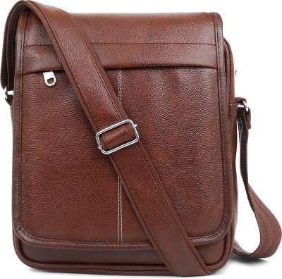 ICHIEF Brown Sling Bag Casual Stylish Padded PU Crossbody Travel Office Business Sling Bag for Men