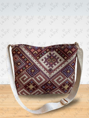 LIKE STYLE Maroon Sling Bag Jute Multicolour Sling Bag with Adjustable Strap