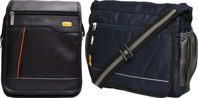 Blowzy Black, Blue, Black Sling Bag Artificial Leather Cross-Body Large Sling Bag for Men/Boys(Pack of 2)