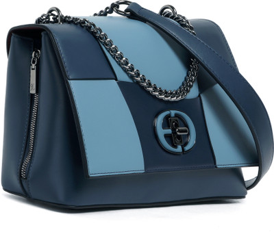 Exotic Premium Blue Satchel Sophisticated Flap Closure Chain Handle Handbag
