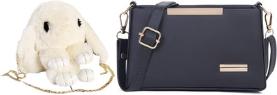 Nappmall White, Black Sling Bag Cute Rabbit Sling Bag,Fluffy Bunny Shoulder Bag,Cross Body Sling Bag For Girls(Pack of 2)