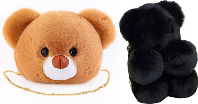 Nappmall Brown, Beige Shoulder Bag Cute Teddy Bear Faux Fur side bags Crossbody Plush Purse Chain Shoulder handbags(Pack of 2)