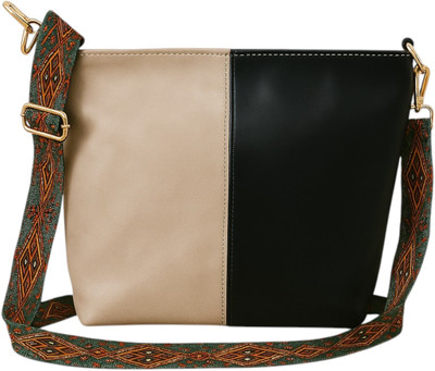 Ardan Black, White Sling Bag Vegan Leather/Cross-Body Bag for Girls & Women
