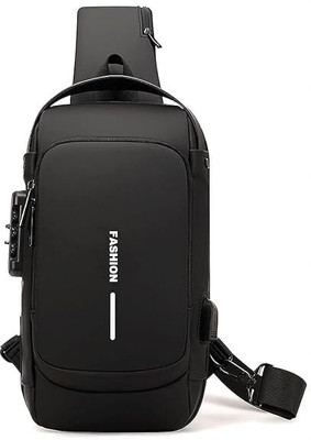 SRYFIT Black Sling Bag Waterproof Unisex Sling Bag, USB Charging port Shoulder Backpack