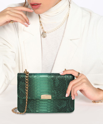 LINO PERROS Green Shoulder Bag Women's Snake Textured Green Sling Bag
