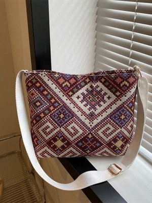 LIVE Maroon Sling Bag Multicolour Jute Sling Bag With Adjustable Strap