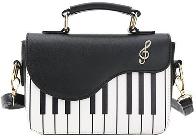 SYGA Black, White Sling Bag Women's Piano Purse Handbag, Black, with Strap and Zipper Closure