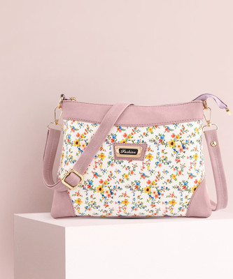 Fashion Pink, White Sling Bag FST-219-peach flowers