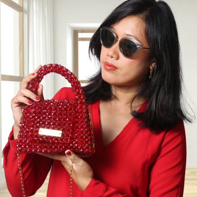 Akira Fashion Maroon Sling Bag Radiant Crimson Beaded Handmade Sling/Handbag