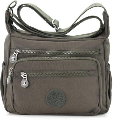 Venzina Grey Sling Bag Women Waterproof Nylon Multi Layer Casual Shoulder Satchel Travel Crossbody Bag