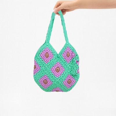 MS Prachi creation Green, Purple Hand-held Bag Crochet Tote – Handmade Boho Shoulder Purse for Women