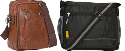Blowzy Black, Tan Sling Bag Stylish Sling Cross Body Travel Messenger Bag with MultiPocket Zip Closure(Pack of 2)
