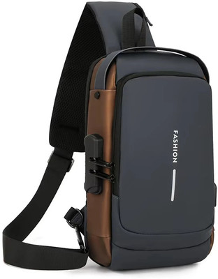 ROMJ Grey, Gold Sling Bag Anti-Theft, Waterproof, USB Charging, Crossbody Sling Bag with Adjustable Strap