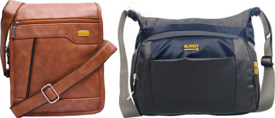 Blowzy Tan, Grey Sling Bag Artificial Leather Cross-Body Large Sling Bag for Men/Boys(Pack of 2)