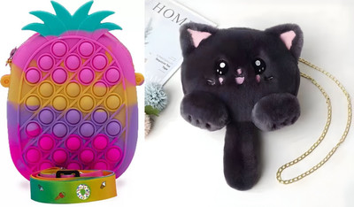 Nappmall Black, Multicolor Sling Bag Women Shoulder Bag Cute Soft & Fluffy Teddy Bear Sling Bag | Side Bags(Pack of 2)