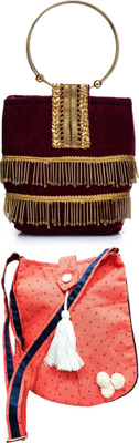 athizay Pink, Orange, Blue Sling Bag Sling bags for women print Cross body bags(Pack of 2)
