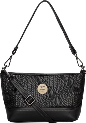 ESBEDA Black Sling Bag Woven Pattern Mini Sling Bag