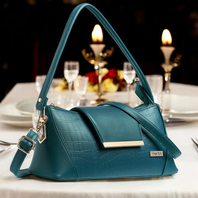 Women Marks Blue Sling Bag Textured Design adjustable shoulder strap