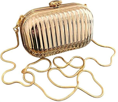 BATCAT Gold Clutch Box-shaped Acrylic Women's Crossbody Sling Bag – Gold And Silver-tone