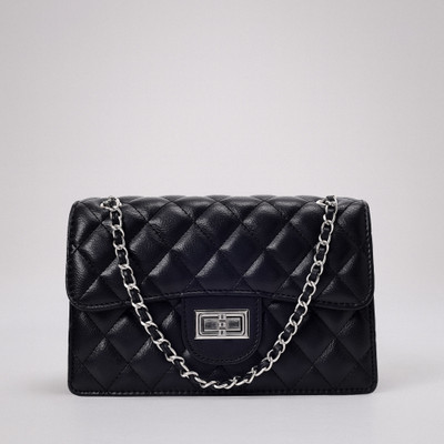 LINO PERROS Black Shoulder Bag Compact Quilted Shoulder Bag