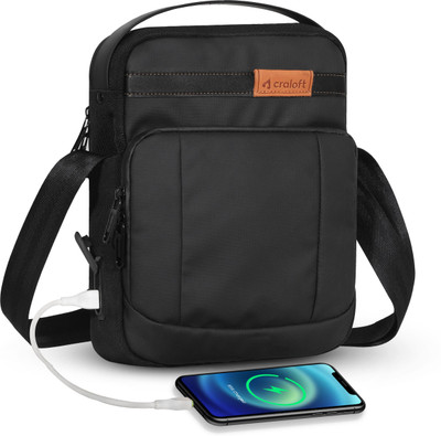 CRALOFT Black Sling Bag Sling Bag for Men & Women, Cross Body Side Bag with USB Port, Travel Bag (S8)