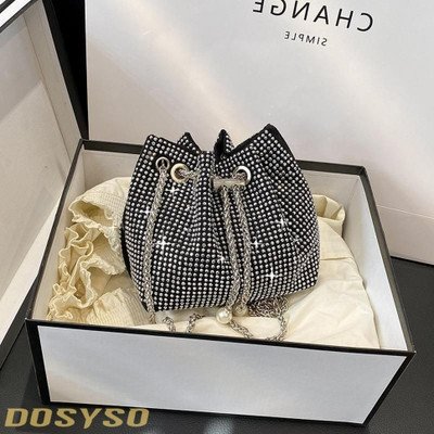 DOSYSO Silver Sling Bag Rhinestone Bucket bag Crossbody bag Potli sling Bag for women wedding new purse