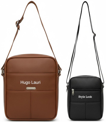 Hendygraph Brown, Black Sling Bag Style Look Sling Bag | Waterproof Faux Leather Crossbody Travel(Pack of 2)