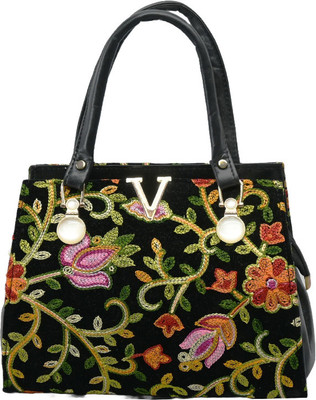 RCE Black, Multicolor Shoulder Bag Embroidered Velvet Handbag for Women – Ethnic Floral Sling Purse