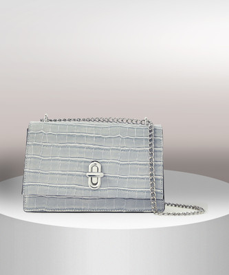 ACCESSORIZE LONDON Grey Sling Bag Women's Faux Leather Grey Croc lock shoulder Sling Bag