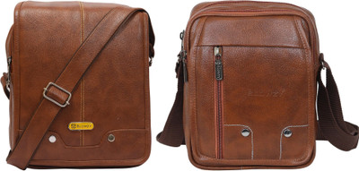 GOODINA Tan, Tan Sling Bag Cross Body Travel Office Business Messenger One Side Men & Women Sling Bag(Pack of 2)