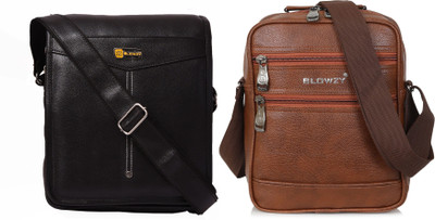 Blowzy Tan, Black Sling Bag Cross Body Travel Office Business & College Messenger One Side Multi Pockets(Pack of 2)