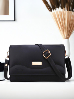 VITON Black Sling Bag The Luxe Grain Adjustable - Premium PU Leather with Dual Zipper Compartment