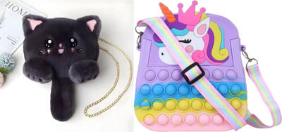 Nappmall Black, Multicolor Sling Bag Women Shoulder Bag Cute Soft & Fluffy Teddy Bear Sling Bag | Side Bags(Pack of 2)