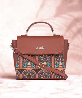 ZOUK Brown Sling Bag Royal Indian Peacock Motif Statement Sling Bag