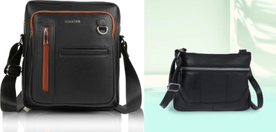 CIMONI Black, Black Sling Bag Classic Trendy Vegan Leather Daytrip Crossbody Slingbag For Unisex(Pack of 2)