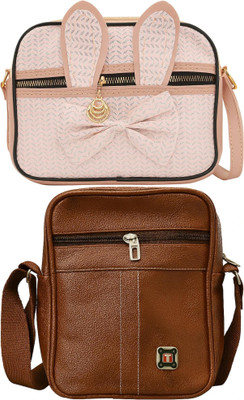 Yari Pink, Brown, Brown Sling Bag Stylish Forever Young Sling Bag For Women And Girls(Pack of 2)
