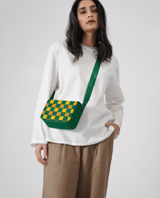 DailyObjects Green Sling Bag Checkerboard Crossbody Sol Box Shoulder Bag | Magnetic Flap Closure