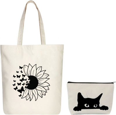 Kyraa White Tote Trendy Women Canvas Tote Bag | Cotton Shoulder Bag for Daily Use