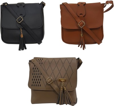 JASHAR Black, Tan, Brown Sling Bag Sling Bag for Girl/Women Combo 34 Bag 1.3 Black, 1.4 Tan, 5.2 Brown Pack of 3(Pack of 3)