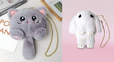 Nappmall Grey, White Sling Bag Women Shoulder Bag Cute Soft & Fluffy Teddy Bear Sling Bag | Side Bags(Pack of 2)