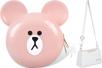 Nappmall Pink, White Sling Bag Cute Teddy bear face silicon soft waterproof sling bag unique style girls gift(Pack of 2)