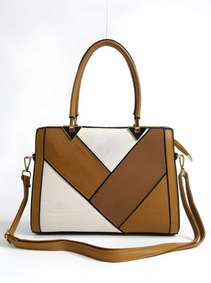 carry&style Brown Hand-held Bag Trendy Geometric Pattern Handbag for Women | Stylish Tote with Sling Strap