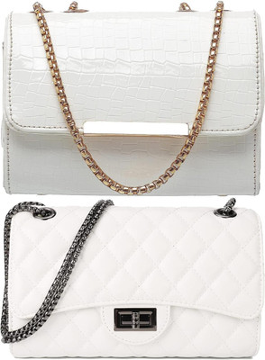 Bag ward White, White Sling Bag Stylish Fancy Unique Design Sling Bag For Women's/Girls(Pack of 2)