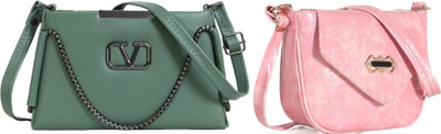 Zaxcer Green, Pink Sling Bag Beautiful Sling Bags for women and girls(Pack of 2)