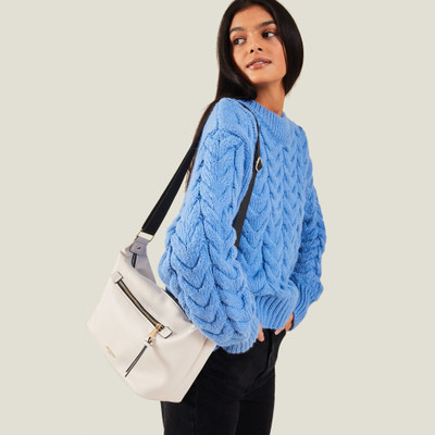 ACCESSORIZE LONDON White Sling Bag Women's Cream Slouchy Webbing Strap Bag