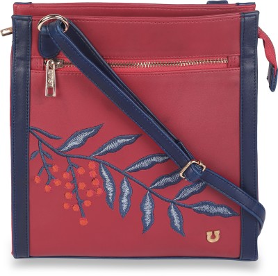 UNST Maroon Sling Bag Red Sling Bag with leaf Embroidery