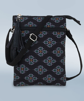 Anekaant Black Sling Bag Black & Multi Canvas Ethnic Motifs Sling Bag